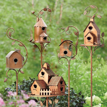 Metal Garden Birdhouse Stake – Decorative Outdoor Bird House with Rustic Charm