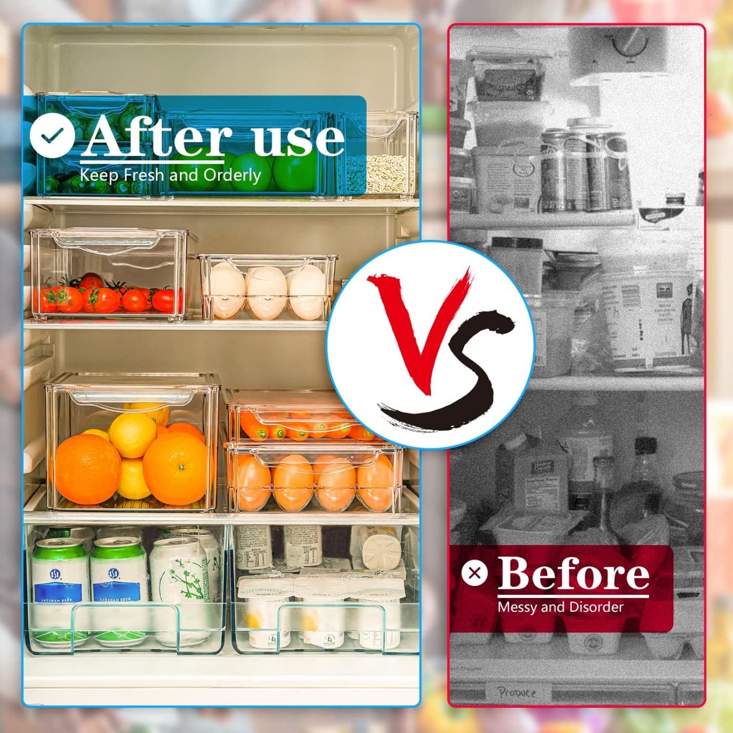 Stackable Fridge Organiser Set – 10 Clear Storage Boxes for Freshness & Kitchen Order