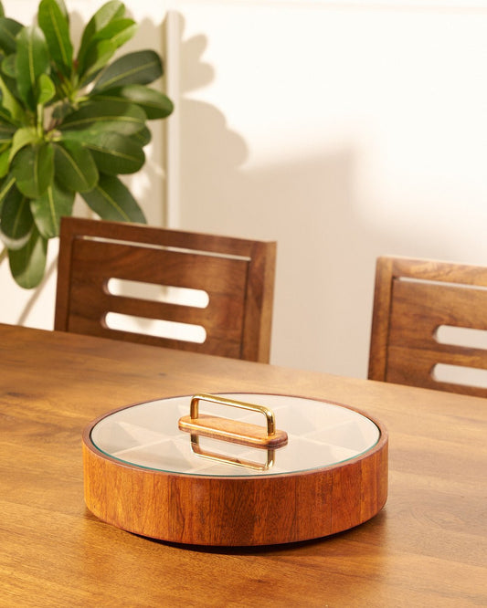 BambooSpin – 9-Compartment Serving Tray with Rotating Lid | Premium Bamboo Snack Platter