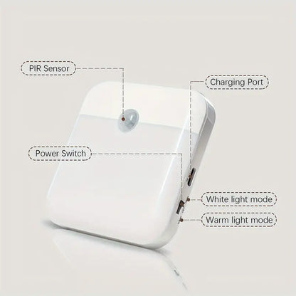 Tech LED Motion Sensor Night Light – USB-C Rechargeable, Wall-Mount, 3 Light Modes