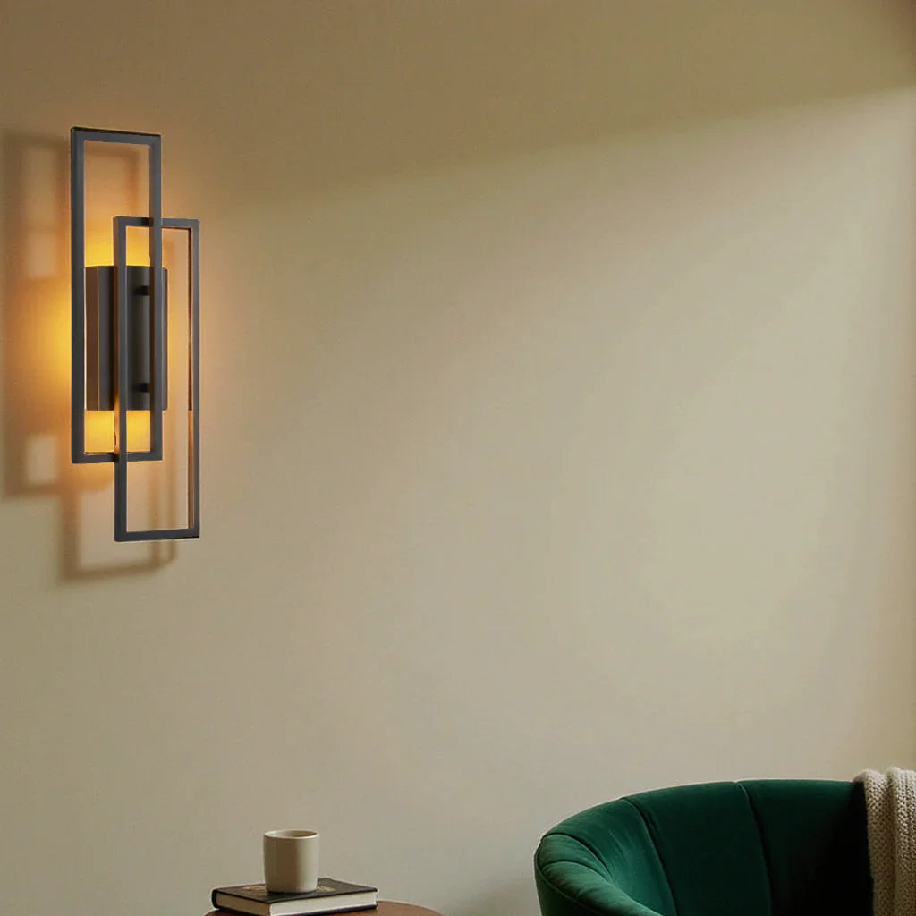 Modern Geometric LED Wall Light – Rectangle Design with Remote Dimming (Black or Copper Finish)