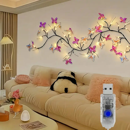 Flexible LED Willow Branch Night Light with Butterfly Decorations – USB Fairy Light Tree