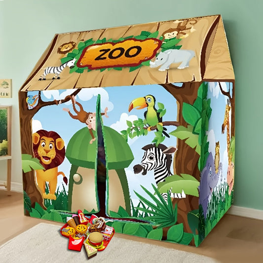Safari Jungle Play Tent – Animal-Themed Kids Playhouse with Burger Toy Set
