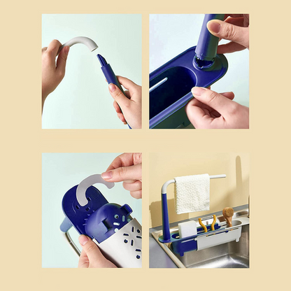 Sink Side Kitchen Organiser with Fast Drainage – Compact Dish Accessory Storage Rack