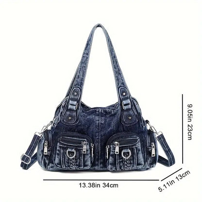 Daisy | Vintage Washed Denim Crossbody Messenger Bag