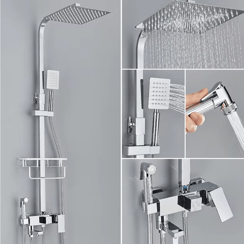 HydraLux Brass Rain Shower Set – 4-in-1 Adjustable Mixer with Luxury Chrome Finish