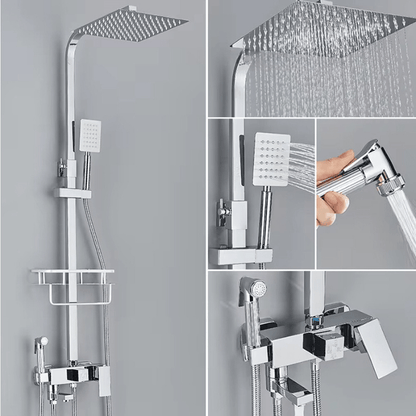 HydraLux Brass Rain Shower Set – 4-in-1 Adjustable Mixer with Luxury Chrome Finish