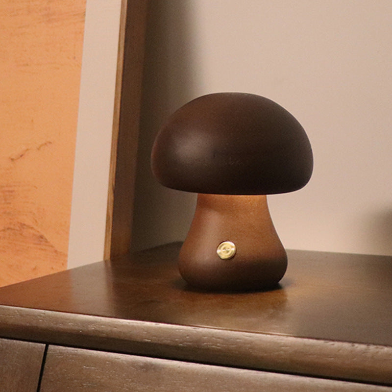LumoNight Wooden Mushroom Night Light – LED Bedside Lamp with Touch Control