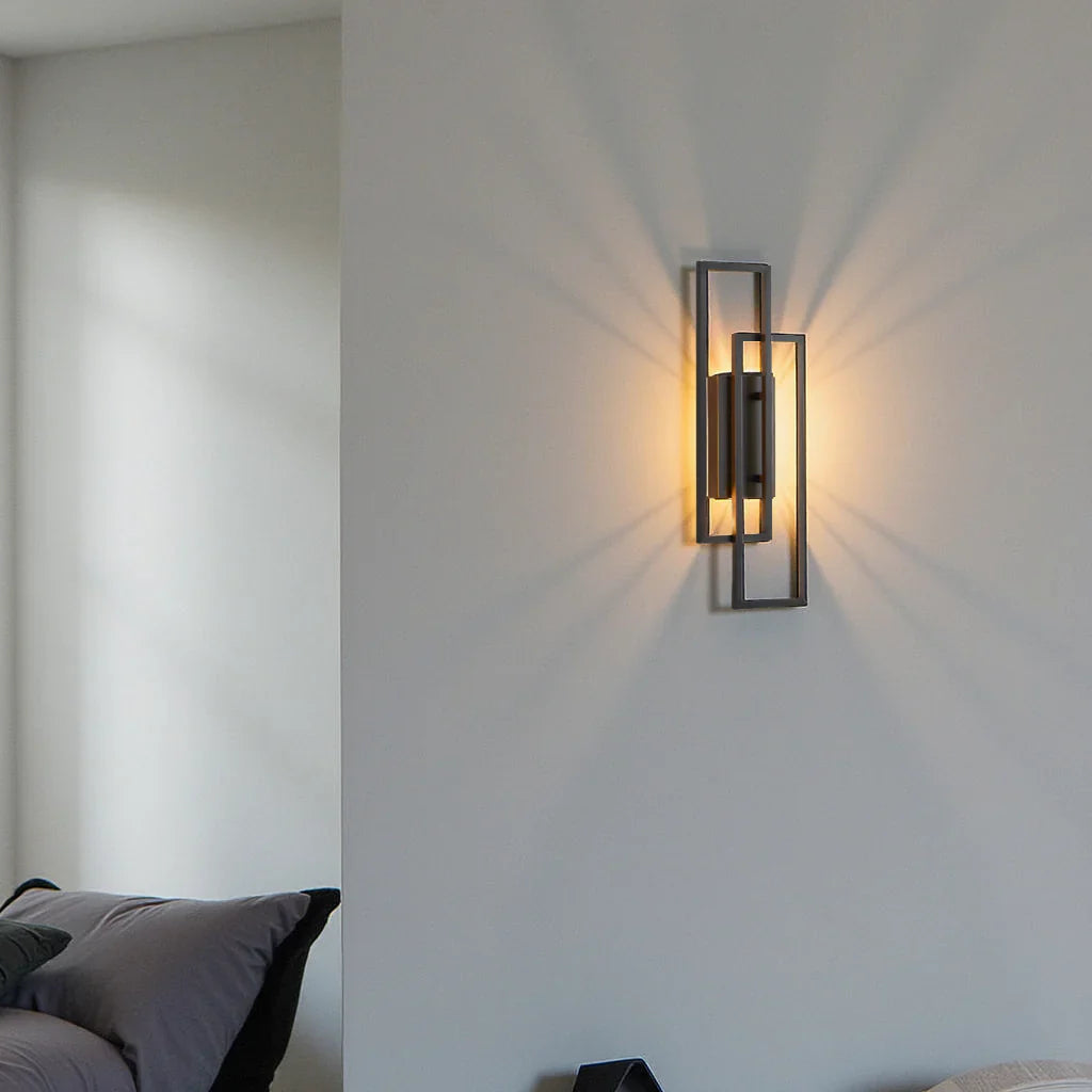 Modern Geometric LED Wall Light – Rectangle Design with Remote Dimming (Black or Copper Finish)