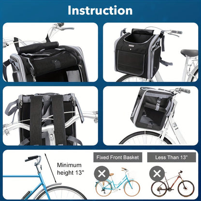 Expandable Pet Bike Basket – Comfortable & Safe Bicycle Carrier for Small Dogs and Cats