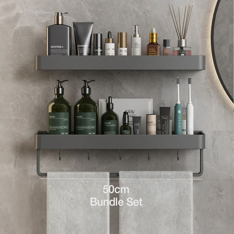 Modern Grey Bathroom Shelf – Stylish Wall-Mounted Storage with Optional Towel Rail