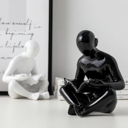 StoryKeeper – Nordic Bookend Sculpture of a Reading Man – Artistic Resin Desk Decor for Books, Magazines & Office Spaces