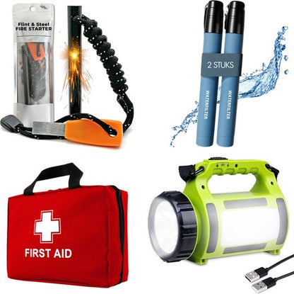 SurvivorPure – All-in-One Emergency Survival Kit with Water Filter, First Aid, Light & Fire Starter