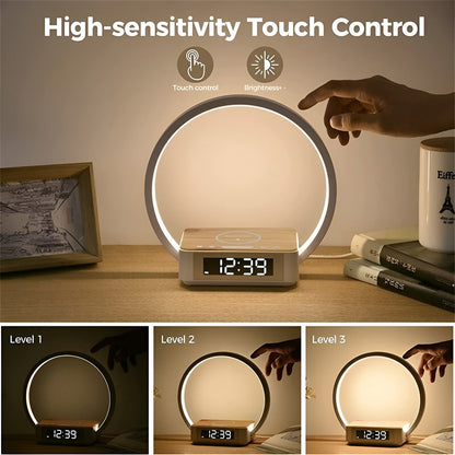 GlowMax 3-in-1 LED Table Lamp – Wireless Charger, Alarm Clock & Touch Control