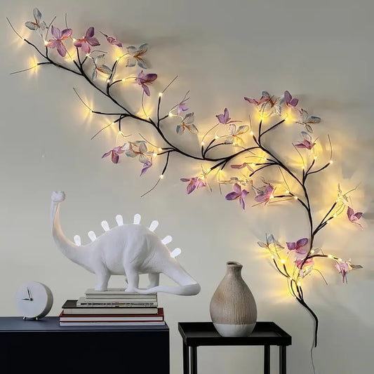Flexible LED Willow Branch Night Light with Butterfly Decorations – USB Fairy Light Tree