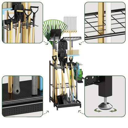 Heavy-Duty Black Metal Garden Rack – Durable Outdoor Tool & Hose Storage Organiser