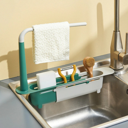 Sink Side Kitchen Organiser with Fast Drainage – Compact Dish Accessory Storage Rack