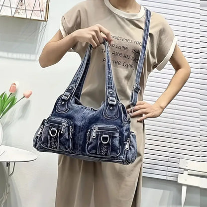 Daisy | Vintage Washed Denim Crossbody Messenger Bag