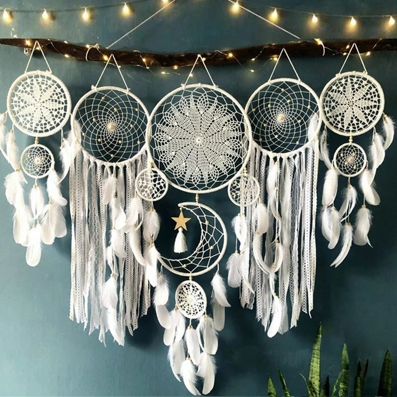 Luna Boho Dreamcatcher Wall Decor Set – 5-Piece Handmade Macramé Moon Design