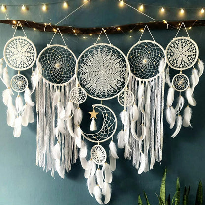 Luna Boho Dreamcatcher Wall Decor Set – 5-Piece Handmade Macramé Moon Design