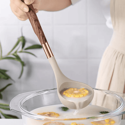 10-Piece Premium Silicone Kitchen Utensil Set with Wooden Handles – Heat-Resistant & Non-Stick Safe