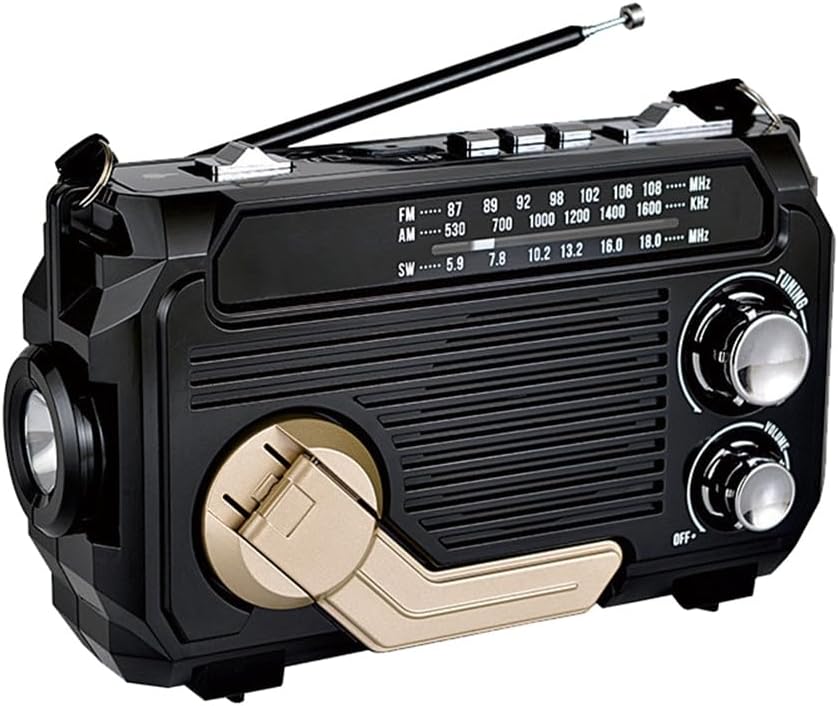 SafeWave Emergency Radio with Built-in Power Bank – Hand Crank, Solar & USB Charging, AM/FM, LED Torch & SOS Alert