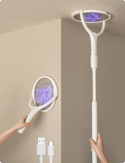 Rechargeable Electric Fly Swatter with Flexible 90° Rotating Head – High-Voltage Mosquito & Insect Zapper