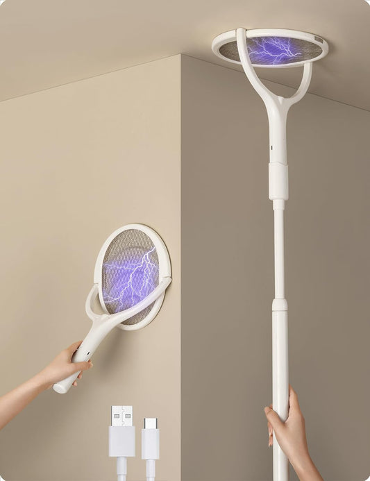 Rechargeable Electric Fly Swatter with Flexible 90° Rotating Head – High-Voltage Mosquito & Insect Zapper