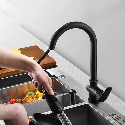 Velvra Matte Black Pull-Out Kitchen Tap with Dual Spray & Single Lever Control