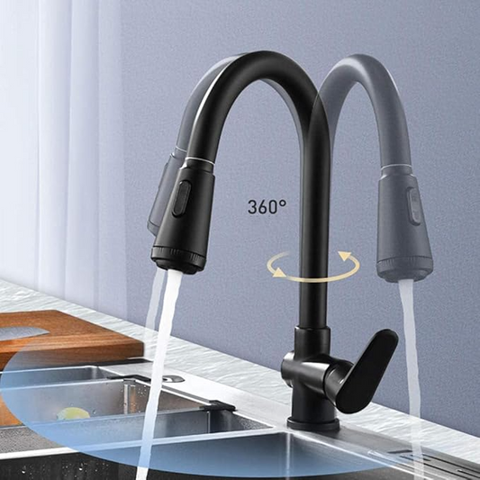 Velvra Matte Black Pull-Out Kitchen Tap with Dual Spray & Single Lever Control