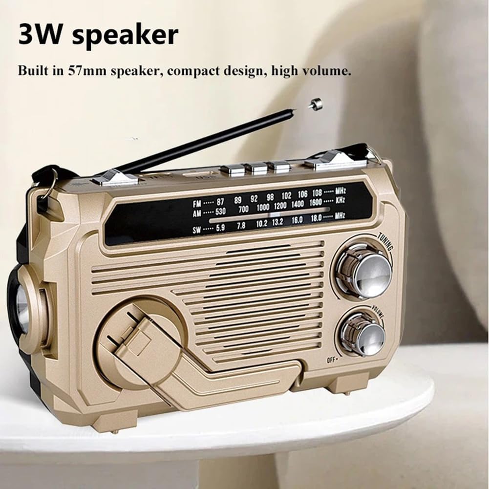 SafeWave Emergency Radio with Built-in Power Bank – Hand Crank, Solar & USB Charging, AM/FM, LED Torch & SOS Alert