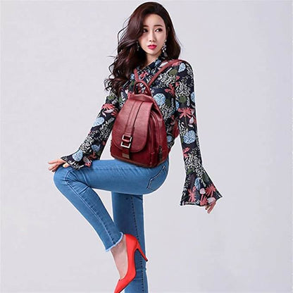 Marzen Anti-Theft Women’s Leather Backpack – Genuine Sheepskin Softback Bag with Secure Back Zipper