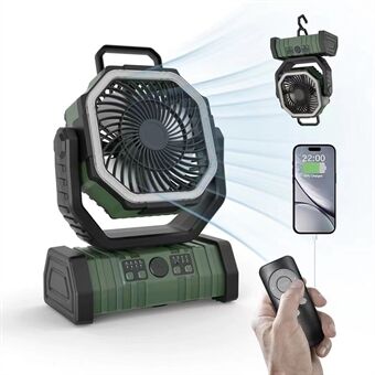 3-in-1 Camping Fan with LED Light & 20000mAh Power Bank – USB Rechargeable & Wireless