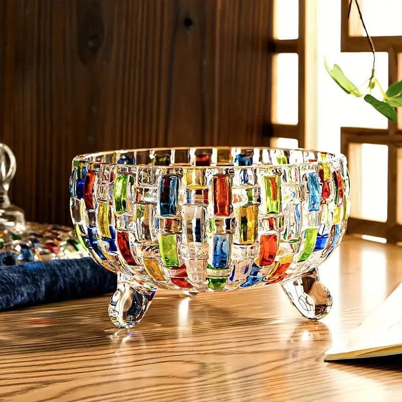 LustreCharm Stained Glass Candy Jar with Lid – Colourful Decorative Storage Pot