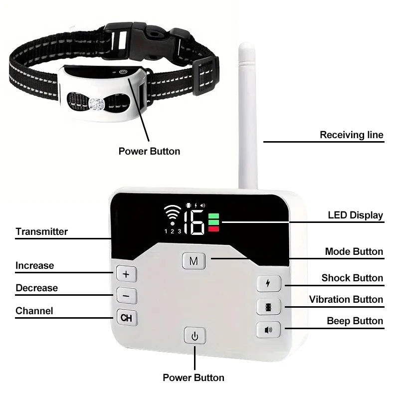 2-in-1 Wireless Dog Fence & Outdoor Training Collar – Waterproof, Rechargeable, 300m Range