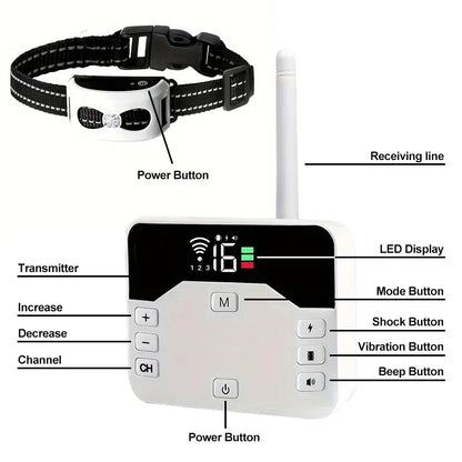 2-in-1 Wireless Dog Fence & Outdoor Training Collar – Waterproof, Rechargeable, 300m Range
