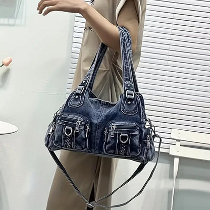 Daisy | Vintage Washed Denim Crossbody Messenger Bag