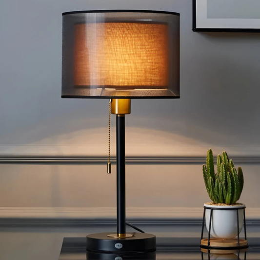 Lumis – Vintage Table Lamp with Double Fabric Shade | Warm Ambient Lighting for Bedroom or Living Room
