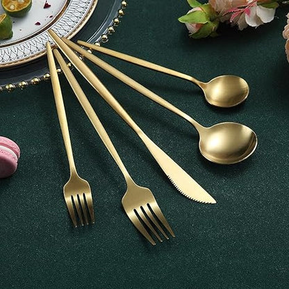 Minimalist Flatware Set – 20-Piece Titanium-Coated Stainless Steel Cutlery | Modern Matte Finish for Elegant Dining