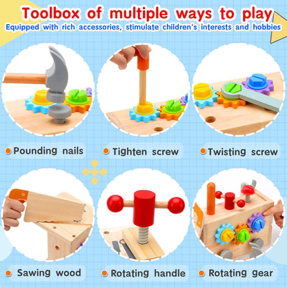29-Piece Wooden Tool Box Set | Montessori STEM Educational Construction Toy for Kids Aged 2 to 6