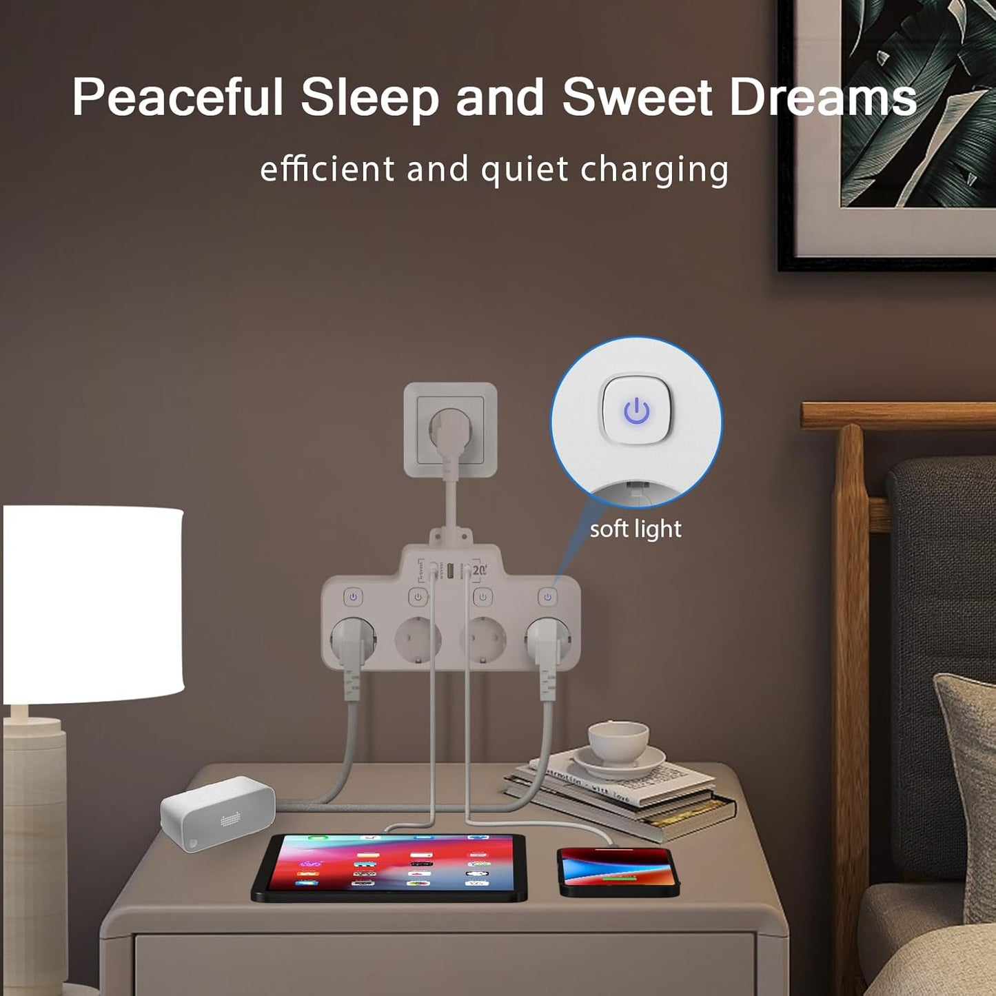 Swivel Wall-Mounted Power Strip with Independent Switches – 3 Outlets + 2 USB-A + 1 USB-C Ports