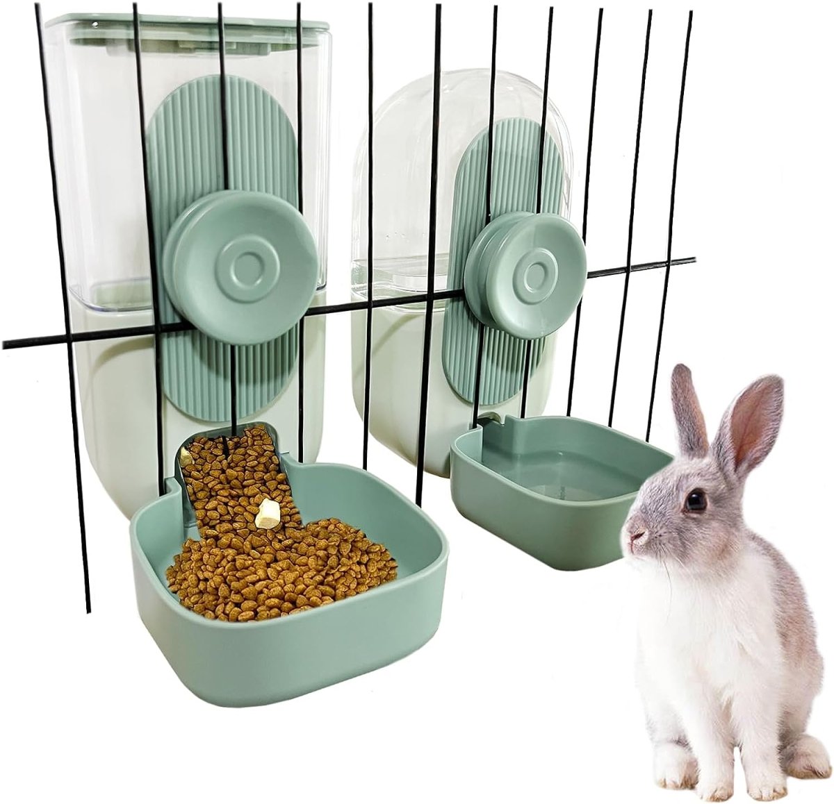 BunnyMate Automatic Rabbit Food & Water Dispenser Set – Cage Mountable Feeder for Small Pets