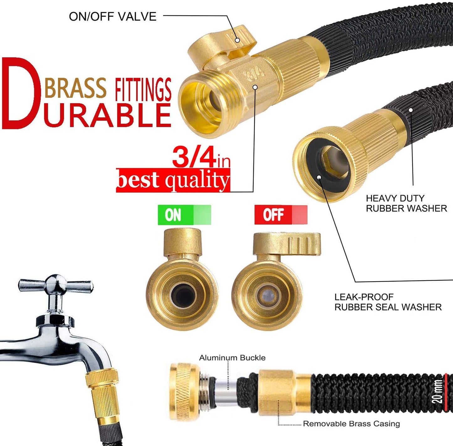 AquaFlex Expandable Garden Hose – Lightweight, Flexible, Leakproof Water Hose with Brass Connectors