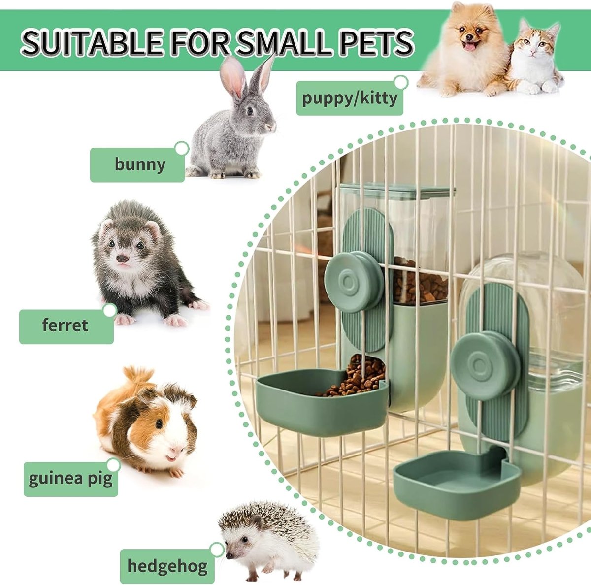 BunnyMate Automatic Rabbit Food & Water Dispenser Set – Cage Mountable Feeder for Small Pets