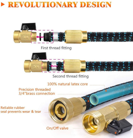 AquaFlex Expandable Garden Hose – Lightweight, Flexible, Leakproof Water Hose with Brass Connectors