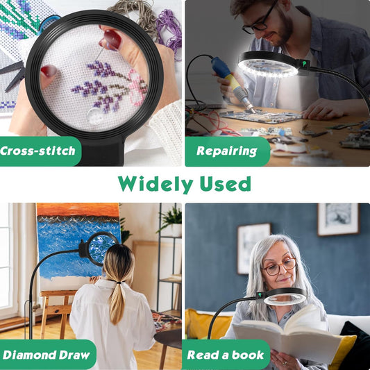 Full-Page Magnifying Glass with LED Light – Hands-Free Reading Aid for Books, Crafts & Hobbies