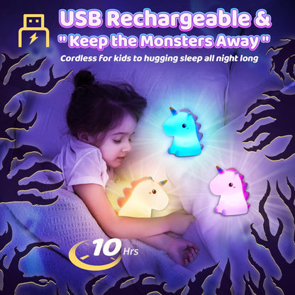 Unicorn Night Light – USB Rechargeable Colour-Changing Bedside Lamp for Kids