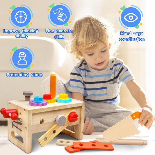 29-Piece Wooden Tool Box Set | Montessori STEM Educational Construction Toy for Kids Aged 2 to 6