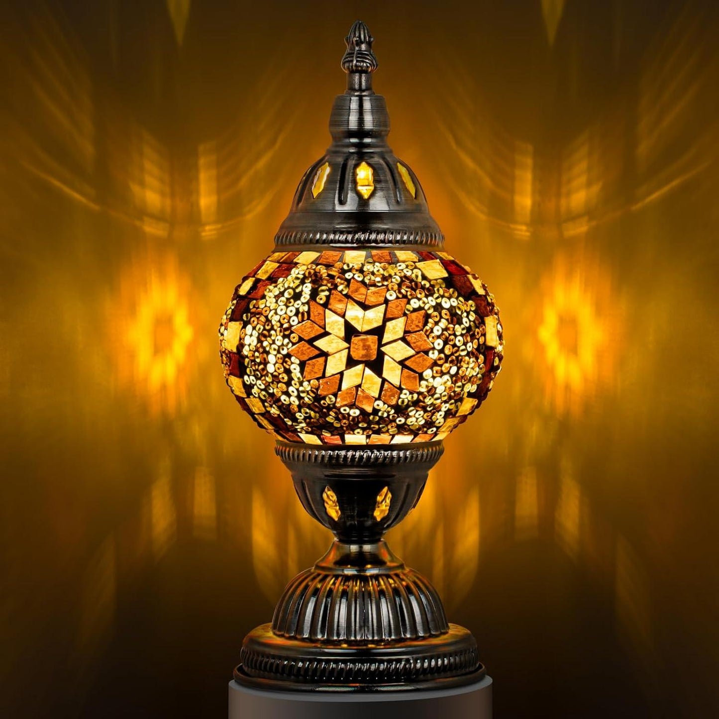 Marrakech Turkish Table Lamp – Handcrafted Mosaic Glass with Bronze Base