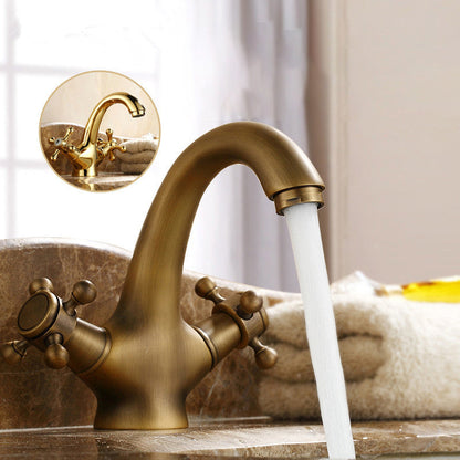 Industrial Wide-Spread Bathroom Faucet with Dual Cross Handles – Brass Construction